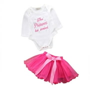 LMTODLFG Baby Boy Clothes Girls' Long Sleeved Letter Romper Skirt Two Piece Set The Princess Has Arrived Baby Boy Gifts Pink 18-24 Months